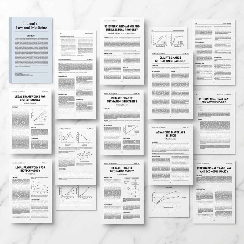 Scientific research and legal publications collage banner background